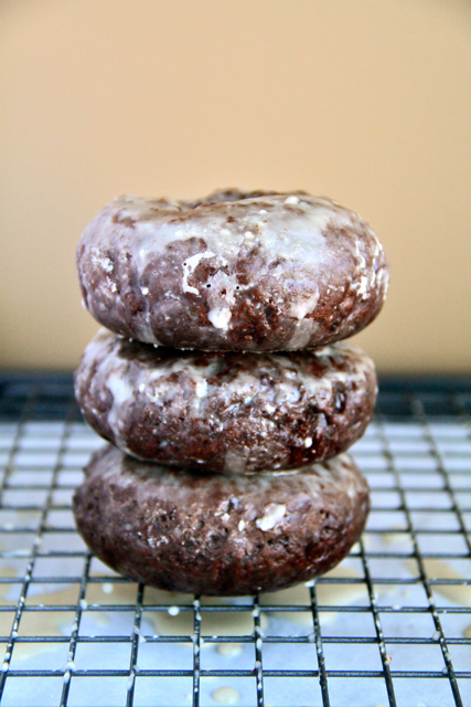 Stacked Chocolate Glazed Donuts