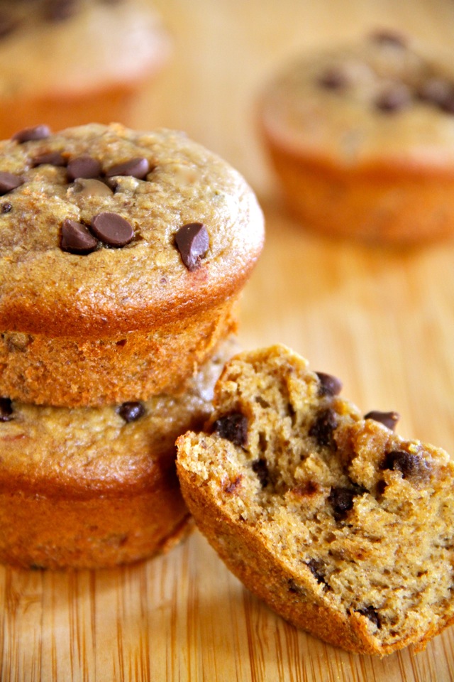 Flourless Chocolate Chip Almond Butter Muffins -- gluten-free, sugar-free, dairy-free, and oil-free, but so soft and fluffy that you'd never know they were healthy! || runningwithspoons.com #muffins #flourless #healthy
