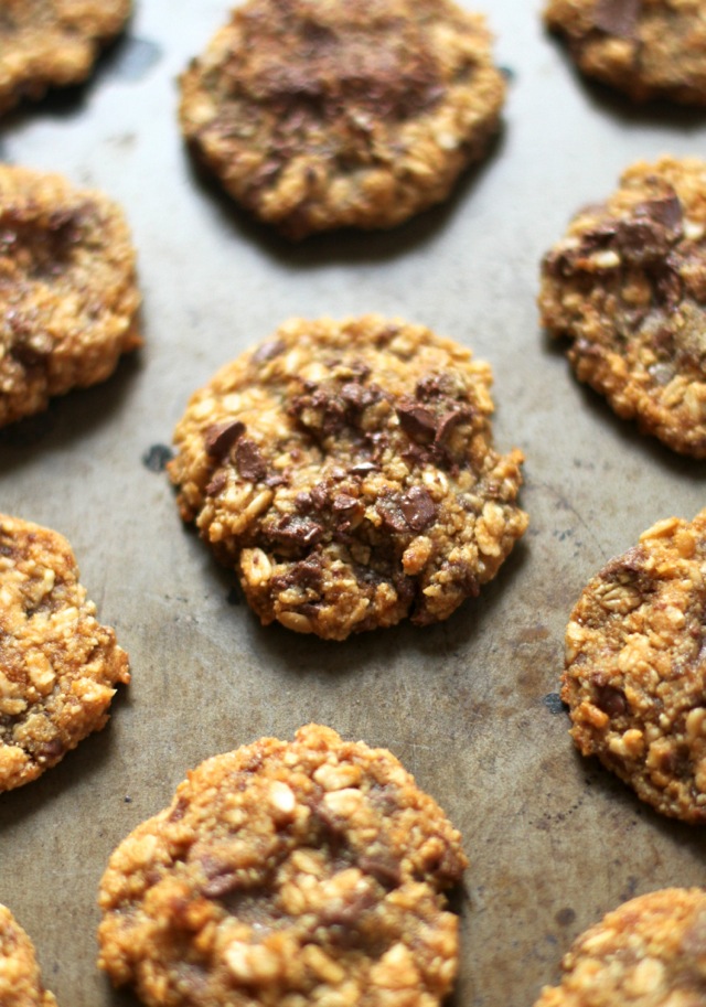 Almond Joy Oatmeal Cookies -- almond flour, coconut, and chocolate in a soft and chewy gluten-free oatmeal cookie || runningwithspoons.com #glutenfree #healthy #cookies