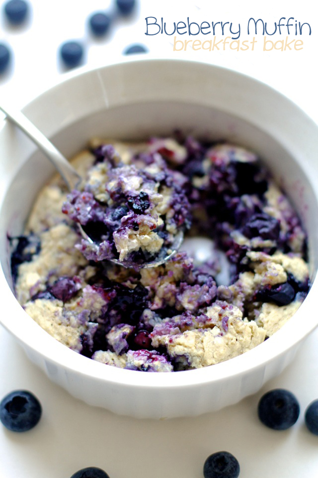 Blueberry Muffin Breakfast Bake -- tastes just like a blueberry muffin, but without any butter, oil, or refined sugar! | runningwithspoons.com #vegan #glutenfree #recipe #healthy