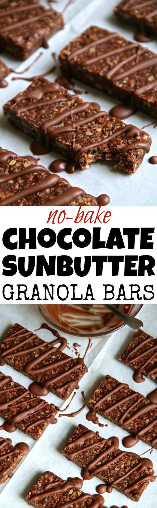 No Bake Chocolate Sunflower Seed Butter Granola Bars -- soft, chewy, and allergy-friendly! These delicious bars are free of all the common food allergens! | runningwithspoons.com #glutenfree #vegan #snack #recipe