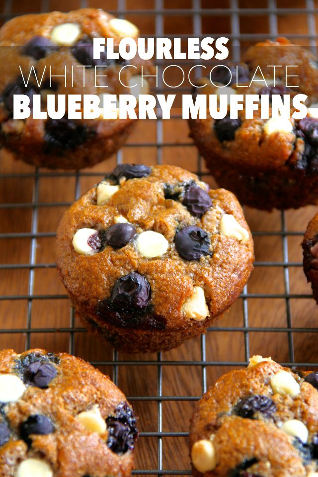 Flourless White Chocolate Blueberry Muffins -- gluten-free, oil-free, dairy-free, refined sugar-free, but so soft and delicious that you'd never be able to tell! || runningwithspoons.com