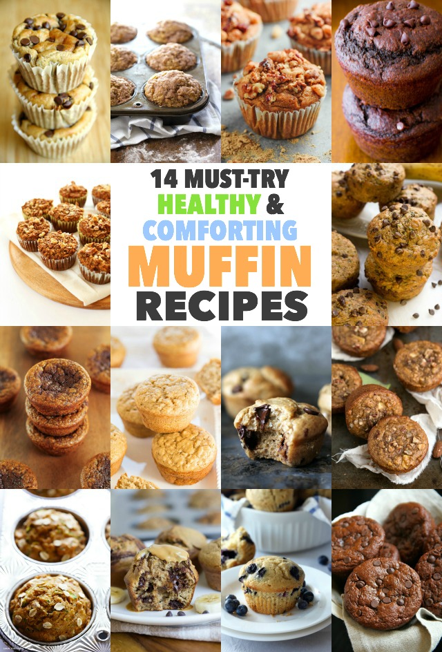 A MUST TRY collection of healthy and comforting muffin recipes that are good for the body and soul. Whether they're made with whole wheat, lightened up with Greek yogurt, or made with minimal amounts of refined sugar, these are muffins you can feel great about eating! || runningwithspoons.com #healthy #muffins