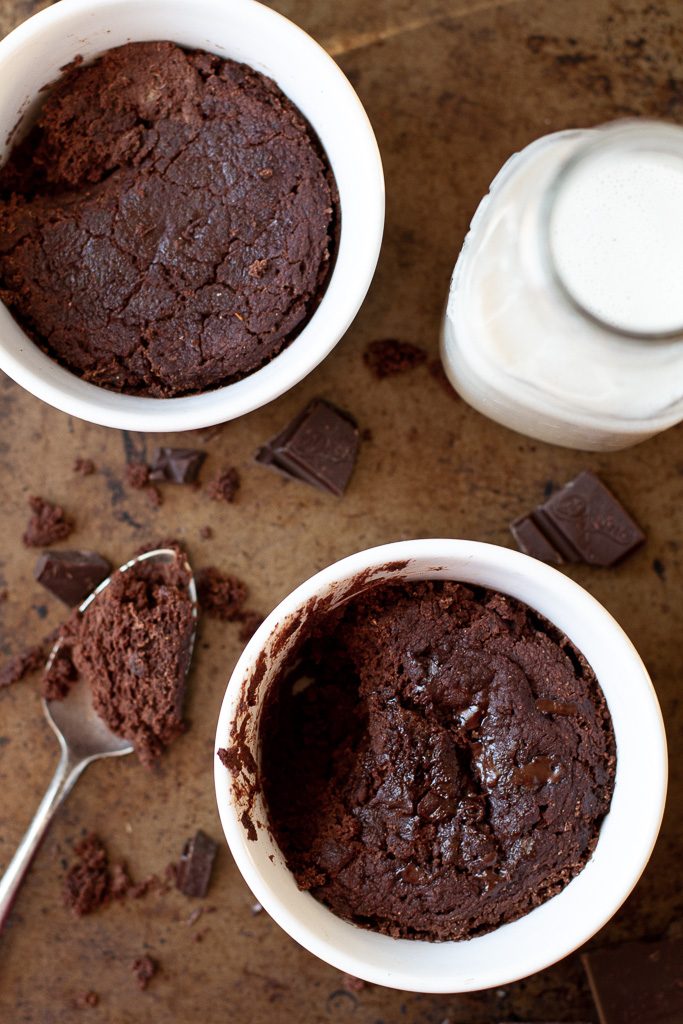 A top view of two healthy two minute brownies.