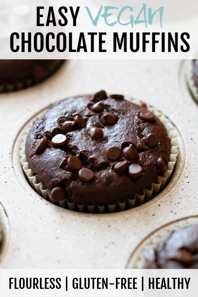 Easy Vegan Chocolate Muffins - a deliciously healthy snack! So tender and chocolatey, you’d never know they were made without flour, oil, eggs, or refined sugar #vegan #glutenfree #snack #muffins