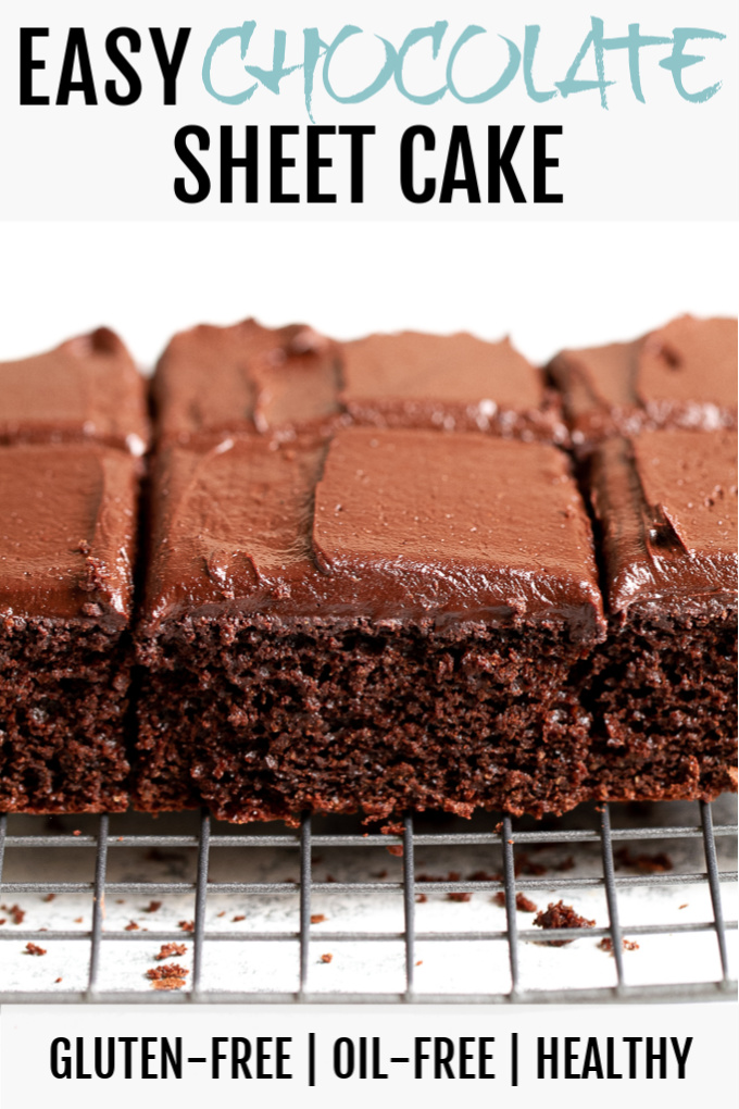 Easy chocolate sheet cake on a cooling rack.
