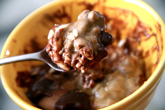 Chocolate Cottage Cheese Snack Bowl Running With Spoons