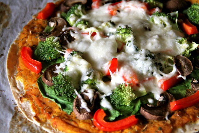 Pumpkin Hummus Tortilla Pizza