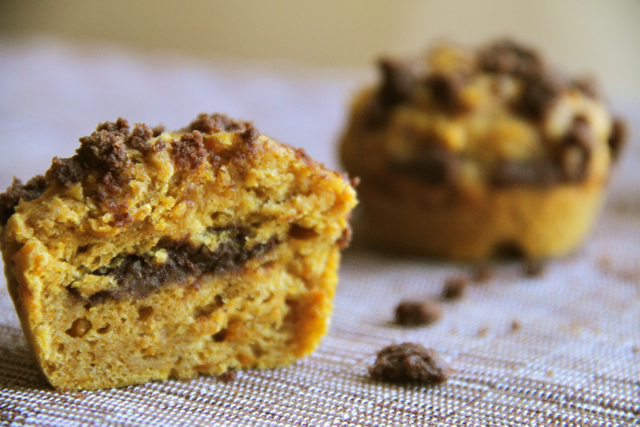 Pumpkin Spice Muffins with Chocolate Fudge Filling