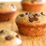 Flourless Chocolate Chip Banana Nut Muffins -- gluten-free, sugar-free, dairy-free, and oil-free. Recipe at runningwithspoons.com.