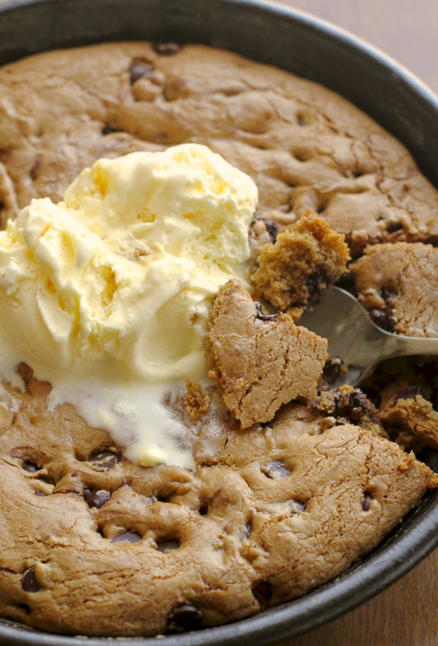 Soft and Chewy Chocolate Chip Skillet Cookie | running with spoons
