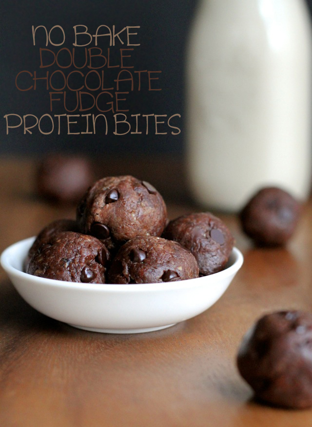 No Bake Double Chocolate Fudge Protein Bites || runningwithspoons.com