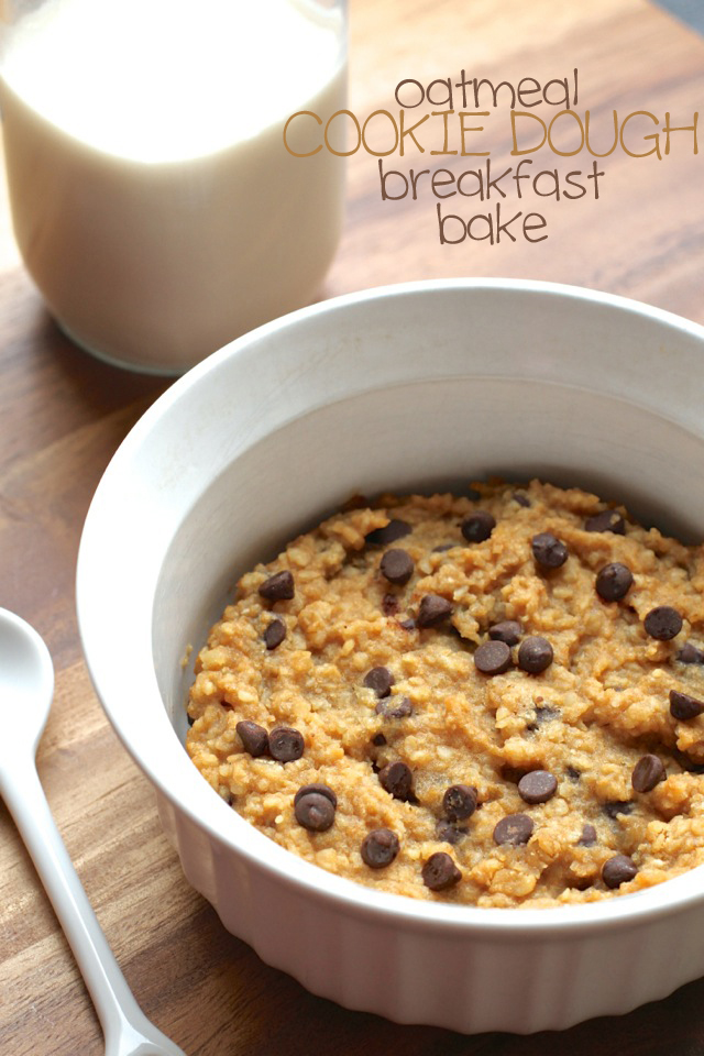 Oatmeal Cookie Dough Breakfast Bake - it's like eating a giant soft and chewy cookie for breakfast! A cookie that's made without flour, butter, or refined sugar, but still tastes AMAZING! | runningwithspoons.com #recipe #healthy #vegan #glutenfree