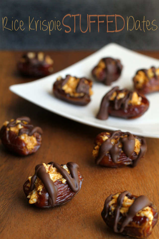 A crispy nutty filling stuffed into a sweet and gooey shell -- these Rice Krispie Stuffed Dates are a perfect way to satisfy that sweet tooth! || runningwithspoons.com