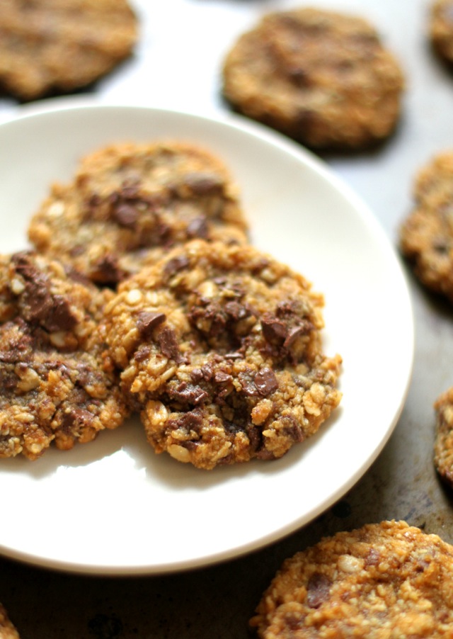 Almond Joy Oatmeal Cookies -- almond flour, coconut, and chocolate in a soft and chewy gluten-free oatmeal cookie || runningwithspoons.com #glutenfree #healthy #cookies