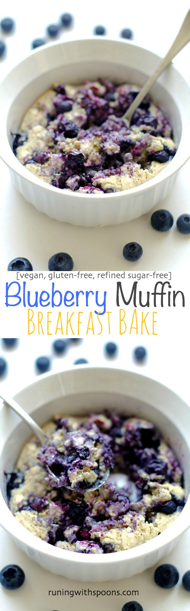 Blueberry Muffin Breakfast Bake -- tastes just like a blueberry muffin, but without any butter, oil, or refined sugar! | runningwithspoons.com #vegan #glutenfree #recipe #healthy