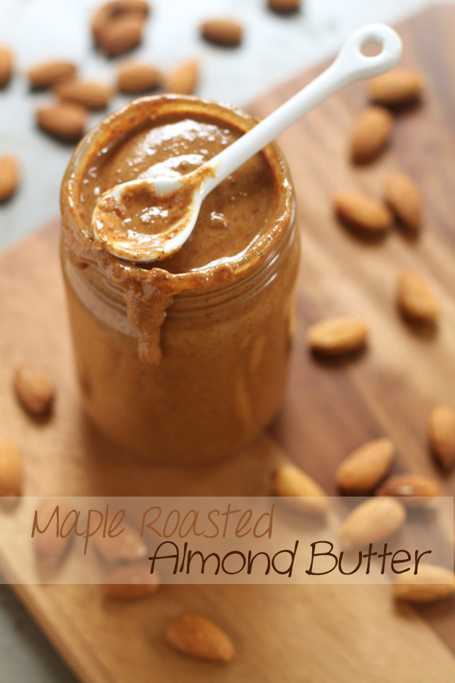 Homemade Creamy Maple Roasted Almond Butter -- easy, healthy, delicious, and so much better than store-bought! || runningwithspoons.com