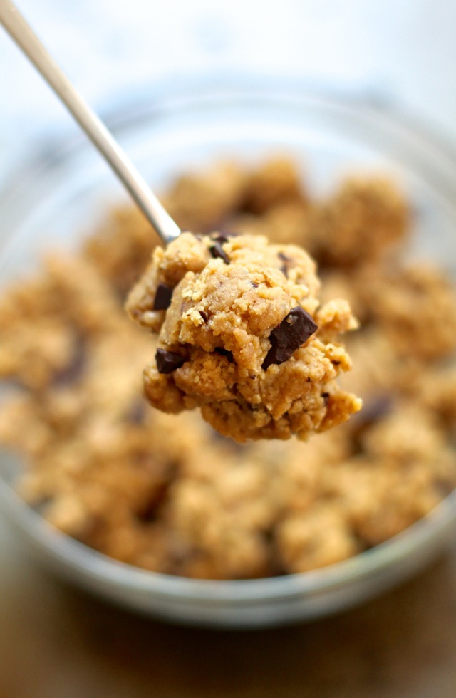 Vegan Chocolate Chip Cookie Dough -- no eggs, no butter, and 100% crazy delicious || runningwithspoons.com #vegan #glutenfree #cookiedough
