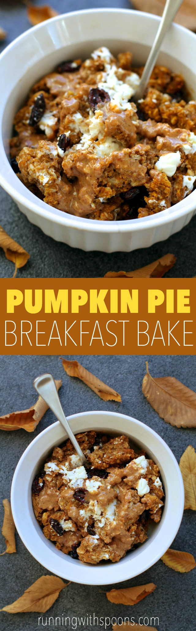 Pumpkin Pie Breakfast Bake -- soft, doughy, and loaded with pumpkin flavour! || runningwithspoons.com #pumpkin #oatmeal #breakfast