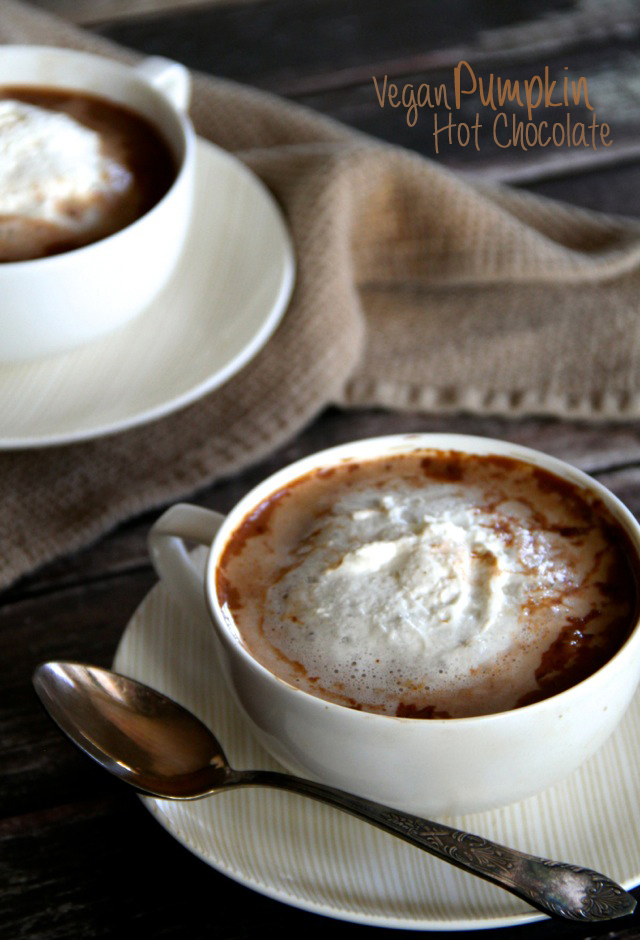 Vegan Pumpkin Hot Chocolate -- creamy, comforting, and free of dairy and refined sugars || runningwithspoons.com #vegan #pumpkin