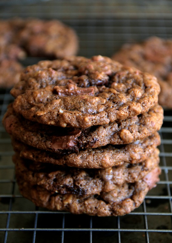 Double Chocolate Chip Oatmeal Cookies -- soft, chewy, and LOADED with chocolate flavour. The perfect treat for any chocolate lover! || runningwithspoons.com #chocolate #oatmeal #cookies