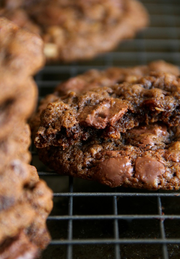 Double Chocolate Chip Oatmeal Cookies -- soft, chewy, and LOADED with chocolate flavour. The perfect treat for any chocolate lover! || runningwithspoons.com #chocolate #oatmeal #cookies