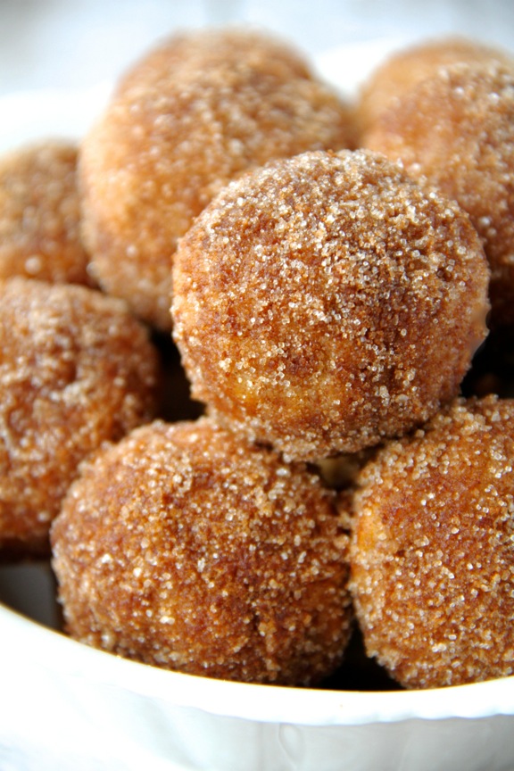 Baked Snickerdoodle Donut Holes -- the goodness of cinnamon and sugar baked into a soft and pillowy donut hole || runningwithspoons.com #snickerdoodle #donuts