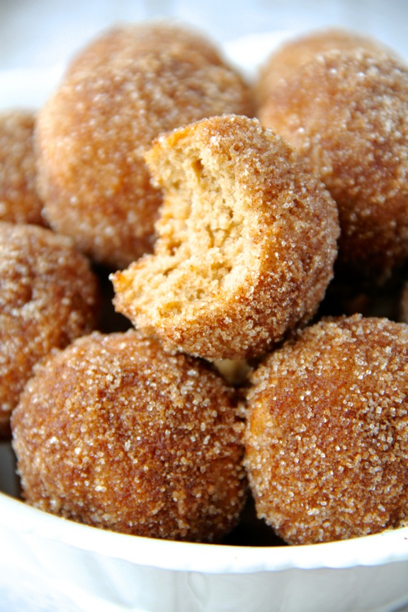 Baked Snickerdoodle Donut Holes -- the goodness of cinnamon and sugar baked into a soft and pillowy donut hole || runningwithspoons.com #snickerdoodle #donuts