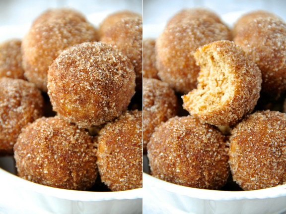 Baked Snickerdoodle Donut Holes -- the goodness of cinnamon and sugar baked into a soft and pillowy donut hole || runningwithspoons.com #snickerdoodle #donuts