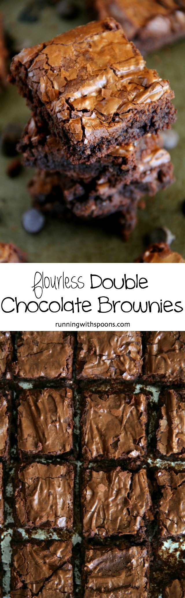 Flourless Double Chocolate Brownies - naturally gluten-free and made without beans! || runningwithspoons.com #glutenfree #brownies #chocolate