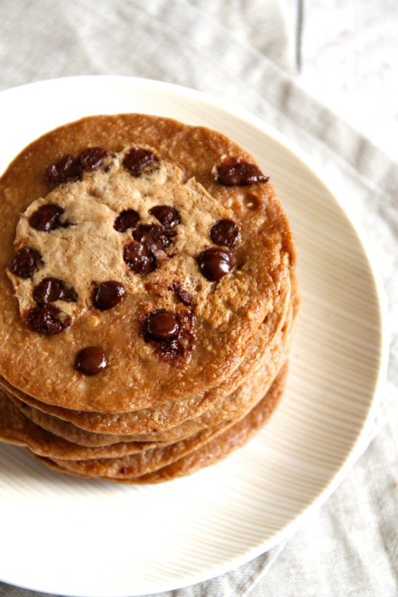 Chocolate Chip Gingerbread Greek Yogurt Pancakes -- Light, fluffy, and completely irresistible! || runningwithspoons.com #glutenfree #pancakes #breakfast