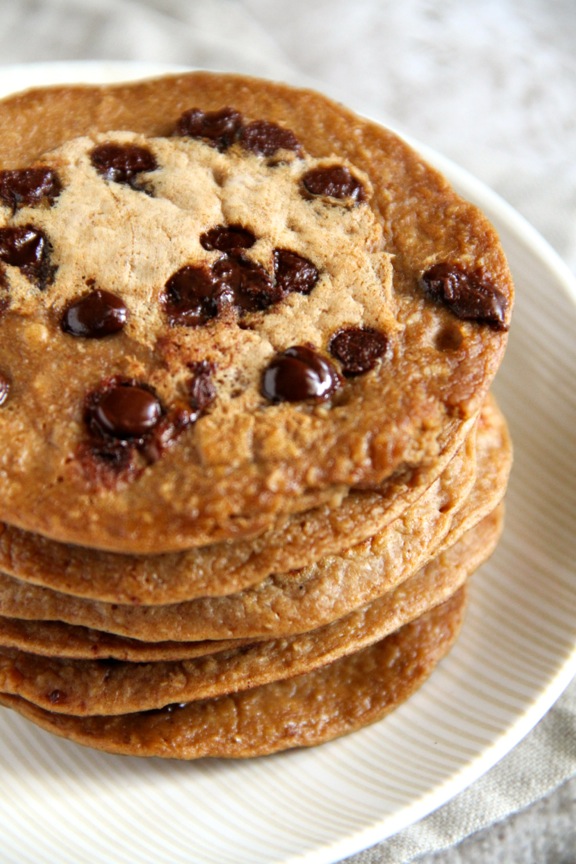 Chocolate Chip Gingerbread Greek Yogurt Pancakes -- Light, fluffy, and completely irresistible! || runningwithspoons.com #glutenfree #pancakes #breakfast