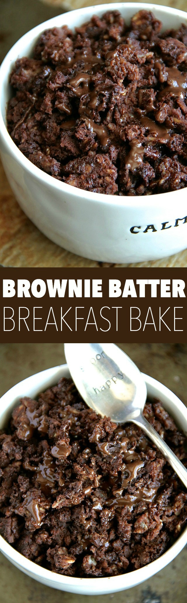 Brownie Batter Breakfast Bake -- Enjoy the rich chocolatey taste of brownies in a bowl that's healthy enough to eat for breakfast! || runningwithspoons.com #breakfast #vegan #chocolate