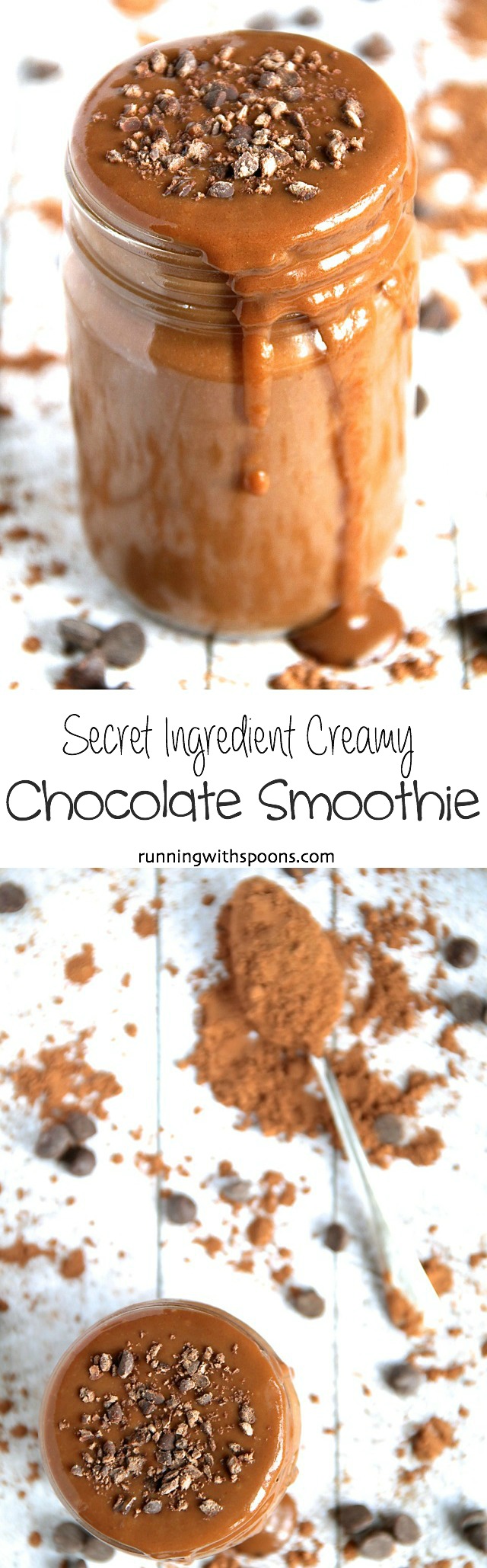 Secret Ingredient Chocolate Smoothie -- Smooth, creamy, and packing a serious nutritious punch thanks to the help of a delicious secret ingredient! || runningwithspoons.com 