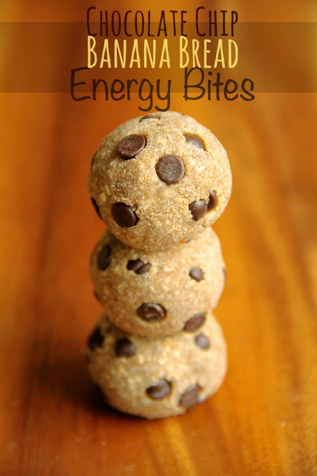 These 5-ingredient, no-bake Chocolate Chip Banana Bread Energy Bites are nut-free, gluten-free, vegan, and taste just like poppable bites of banana bread! || runningwithspoons.com #glutenfree #vegan