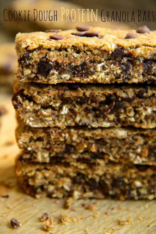 Cookie Dough Protein Granola Bars -- Soft, chewy, dense, and satisfying, these homemade granola bars are something you can really sink your teeth into. Gluten-free, refined sugar-free, vegan, and crazy delicious! || runningwithspoons.com