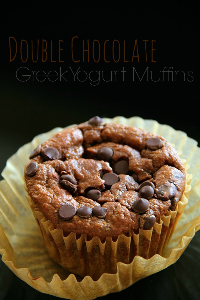 Double Chocolate Greek Yogurt Muffins -- you'd never believe that these soft and tender muffins are made with NO flour, butter, or oil! | runningwithspoons.com #recipe #healthy