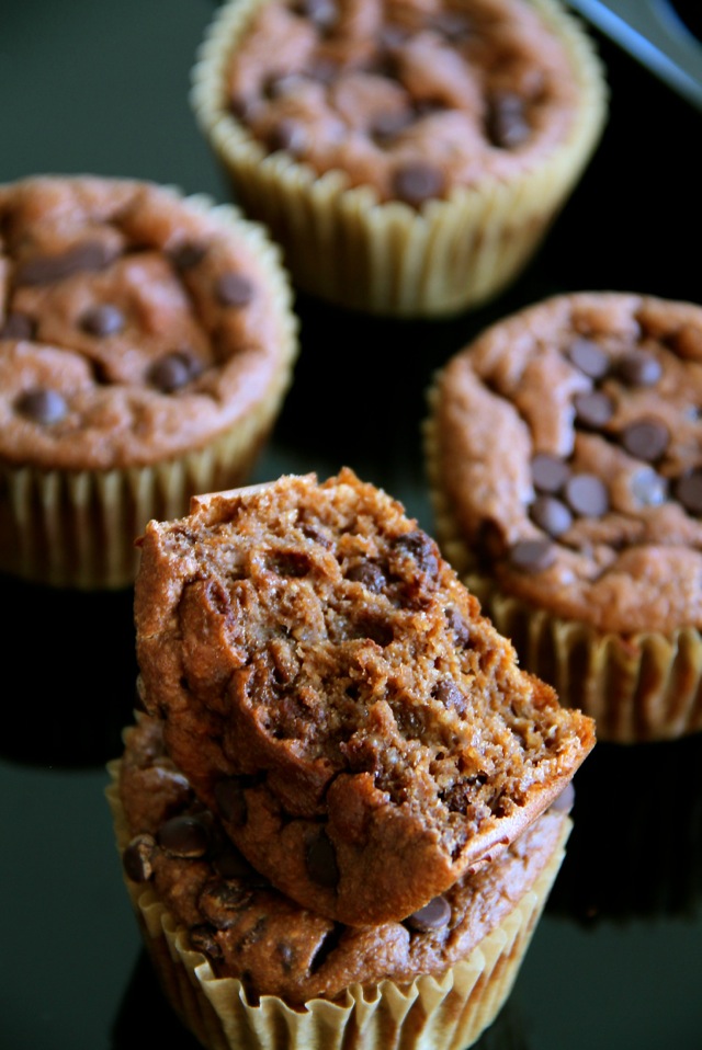 Double Chocolate Greek Yogurt Muffins -- you'd never believe that these soft and tender muffins are made with NO flour, butter, or oil! | runningwithspoons.com #recipe #healthy