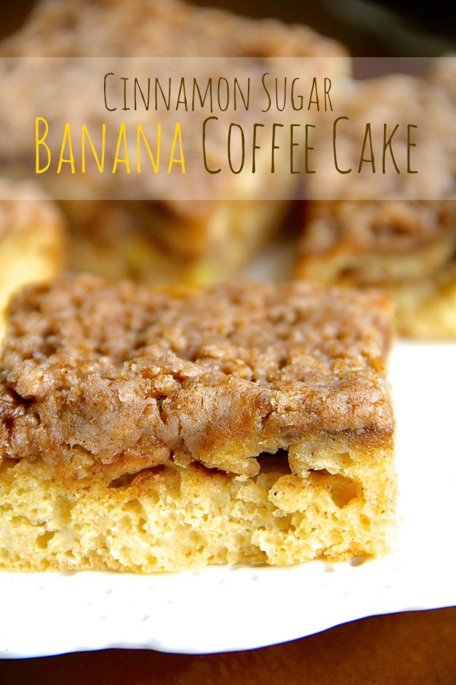 Cinnamon Sugar Banana Coffee Cake -- bananas and Greek yogurt help lighten up this DELICIOUS coffee cake that's healthy enough to enjoy for breakfast! || runningwithspoons.com