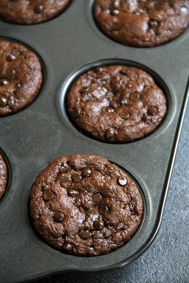 Flourless Chocolate Zucchini Muffins -- gluten-free, grain-free, oil-free, dairy-free, refined sugar-free, but so soft and delicious that you'd never be able to tell! || runningwithspoons.com