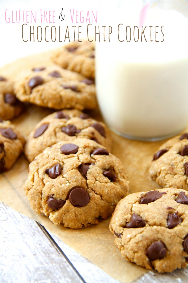 These delicious gluten free vegan chocolate chip cookies will please even gluten-eaters and non-vegans! Soft, chewy, and loaded with chocolate chips, they're a healthier cookie that everyone will love! 