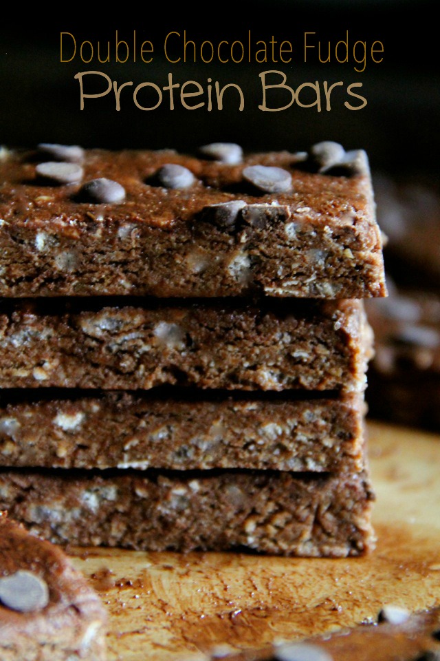 Double Chocolate Fudge Protein Bars -- these soft and fudgy no-bake chocolate bars are vegan, gluten-free, and make a PERFECT healthy snack! || runningwithspoons.com