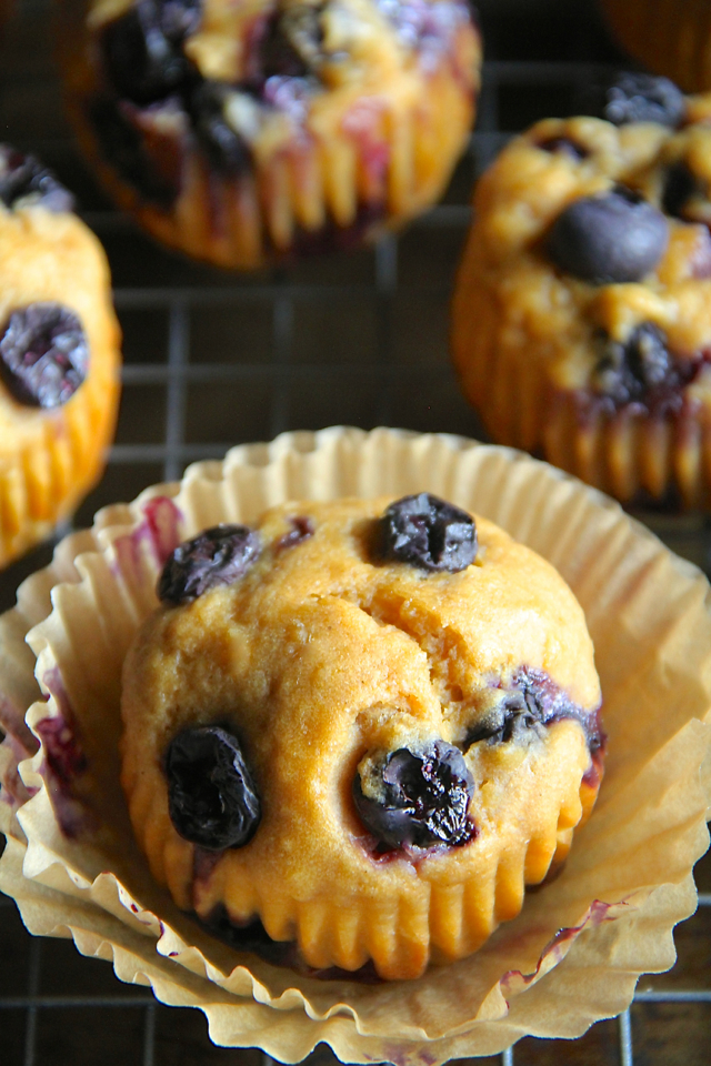 Lemon Blueberry Greek Yogurt Muffins -- soft and tender muffins made with Greek yogurt and loaded with blueberries. These healthy muffins make a PERFECT breakfast or snack! || runningwithspoons.com