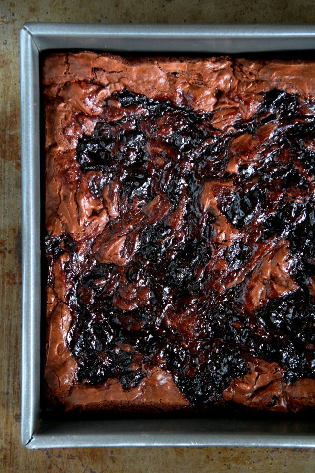 Flourless Double Chocolate Cherry Brownies -- rich and fudgy brownies that are grain-free and made without beans! || runningwithspoons.com #glutenfree #chocolate #brownies