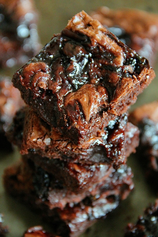 Flourless Double Chocolate Cherry Brownies -- rich and fudgy brownies that are grain-free and made without beans! || runningwithspoons.com #glutenfree #chocolate #brownies