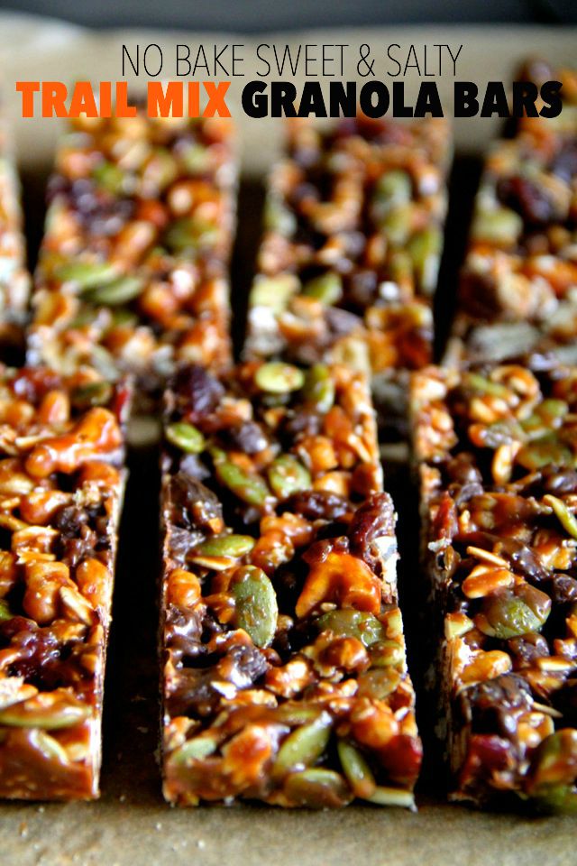 No Bake Trail Mix Granola Bars -- sweet, salty, chewy, and crisp, these granola bars are sure to satisfy any craving! || runningwithspoons.com #glutenfree #vegan