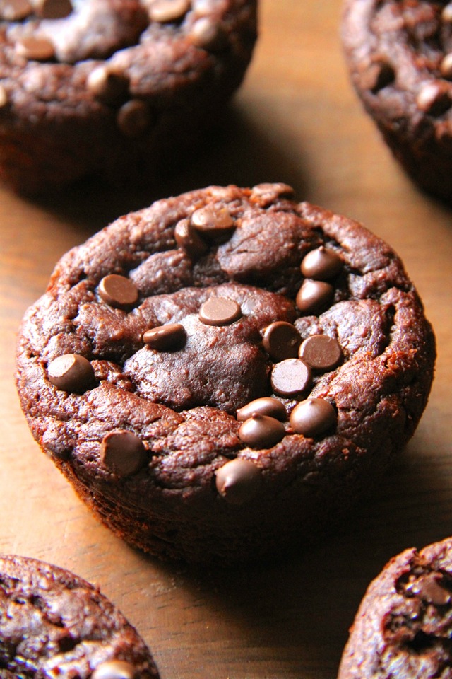 Flourless Chocolate Pumpkin Muffins -- gluten-free, grain-free, oil-free, dairy-free, refined sugar-free, but so soft and delicious that you'd never be able to tell! || runningwithspoons.com #pumpkin #chocolate #fall