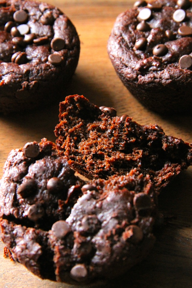 Flourless Chocolate Pumpkin Muffins -- gluten-free, grain-free, oil-free, dairy-free, refined sugar-free, but so soft and delicious that you'd never be able to tell! || runningwithspoons.com #pumpkin #chocolate #fall