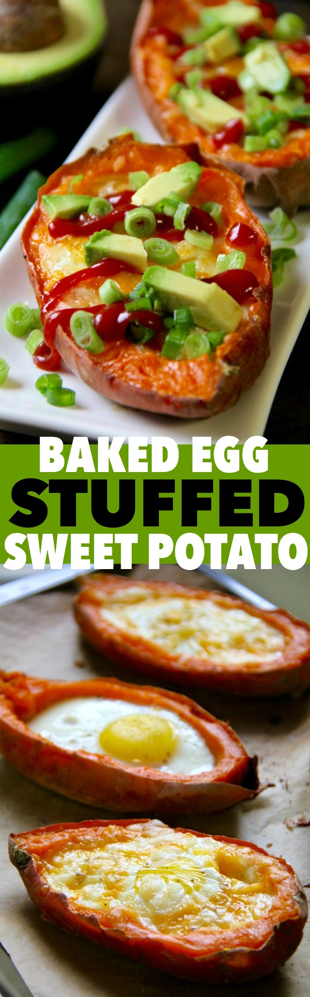 These quick and easy Baked Egg Stuffed Sweet Potatoes are a perfect choice for those nights where you don't have a lot of time or energy to put into cooking. Gluten-free and vegetarian, they make a healthy and balanced meal with minimal hands-on time and no cleanup! || runningwfithspoons.com #vegetarian #glutenfree #healthy #dinner