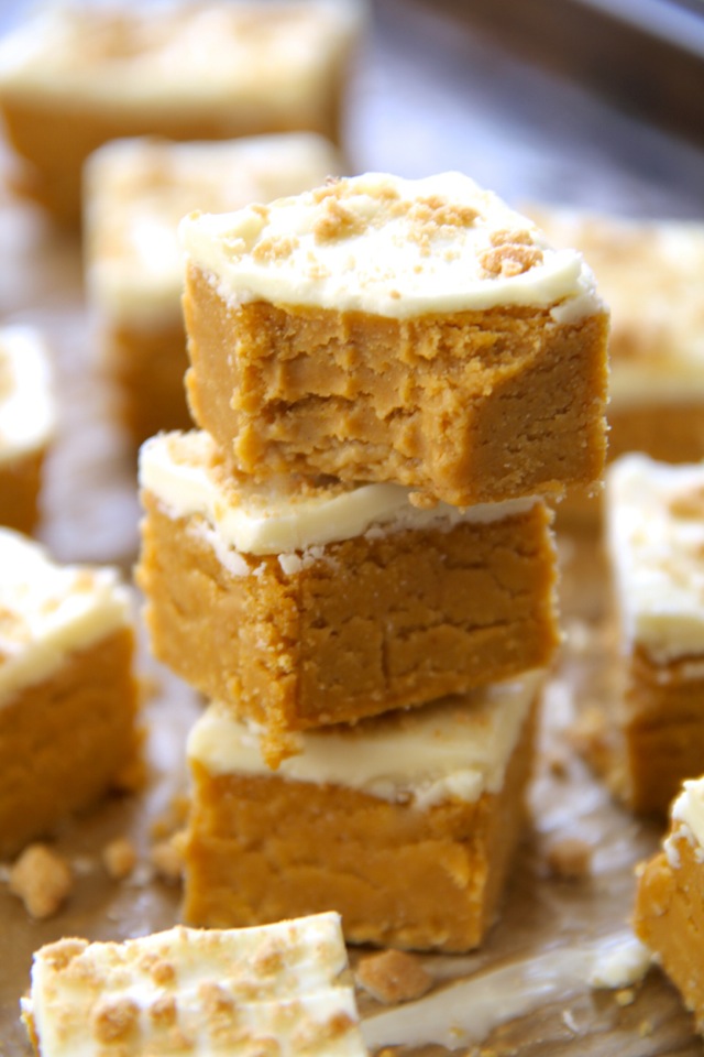 These soft and creamy No Bake Pumpkin Cheesecake Bites combine the tanginess of cheesecake with the spicy sweetness of pumpkin pie. Easily made gluten-free or vegan depending on your dietary needs, they're an irresistible fall treat that everyone will love! || runnningwithspoons.com #pumpkin #cheesecake #nobake